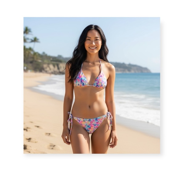 Victoria’s Secret 𑁍 2 Piece Triangle String Bikini Set 𑁍 Watercolor Print 𑁍 S - Picture 1 of 16